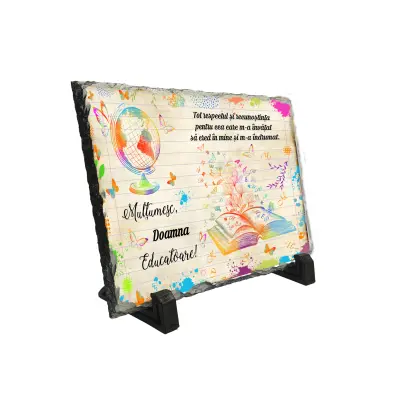 Multumesc doamna educatoare, piatra ardezie personalizata, cu mesaj model, pa117